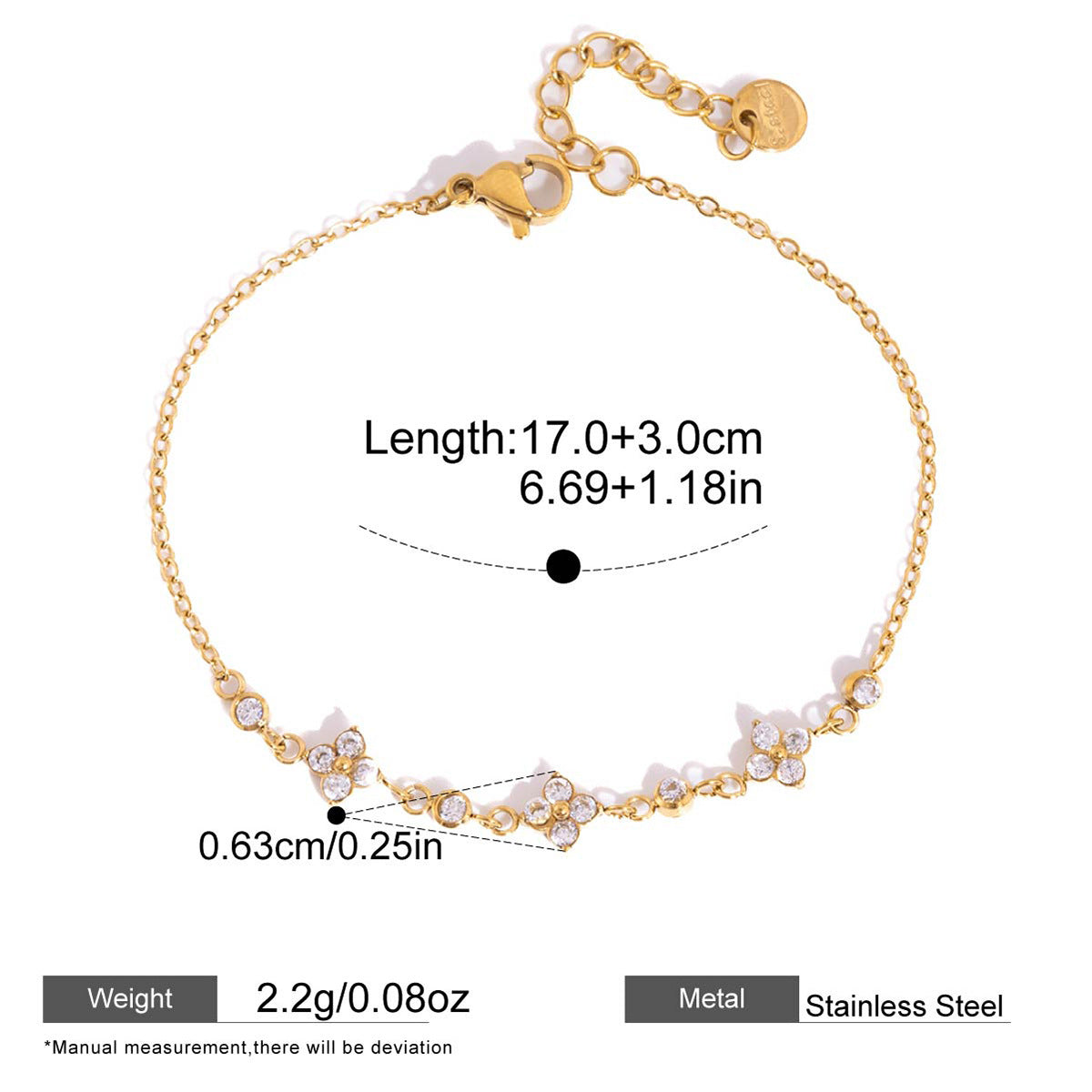 Clover Zircon Chain Bracelet — dimensions and size reference 07