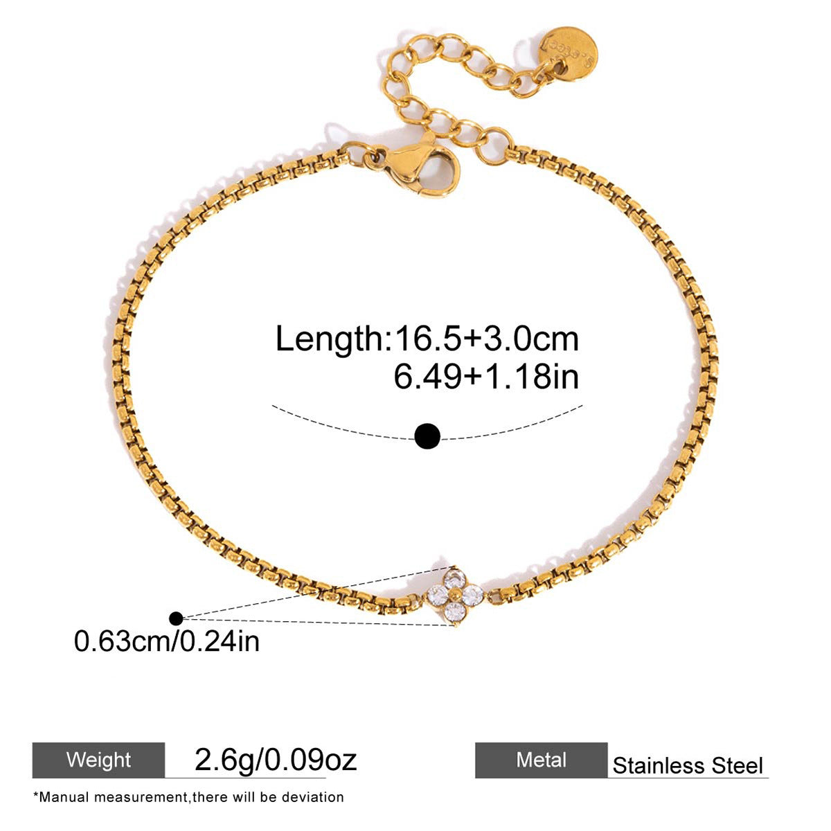 Clover Zircon Chain Bracelet — dimensions and size reference 08