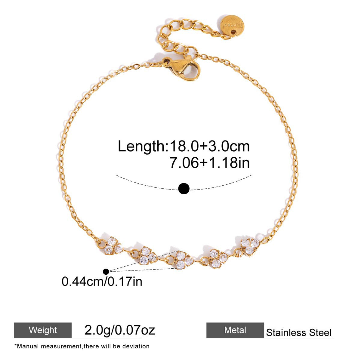 Clover Zircon Chain Bracelet — dimensions and size reference 10