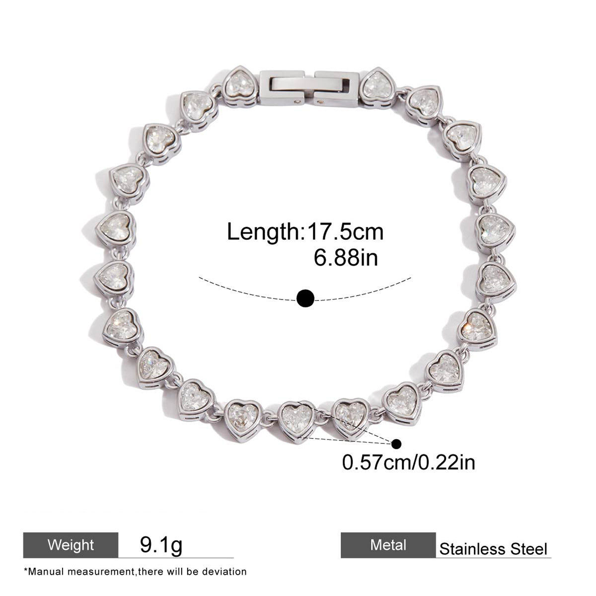 Zircon Chain Bracelet — dimensions and size reference 12
