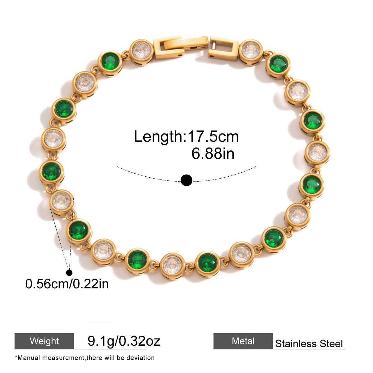 Zircon Chain Bracelet — dimensions and size reference 15