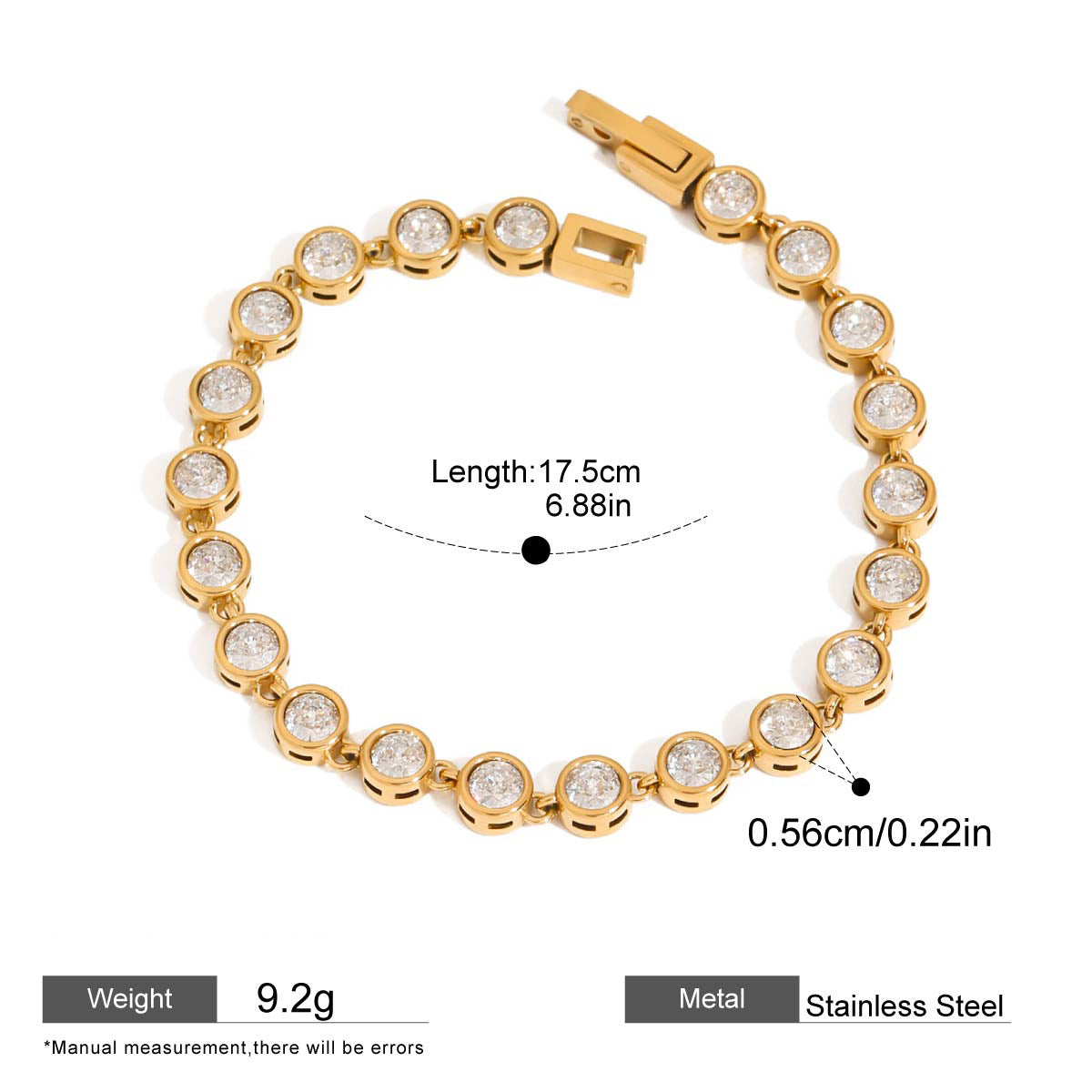 Zircon Chain Bracelet — dimensions and size reference 19