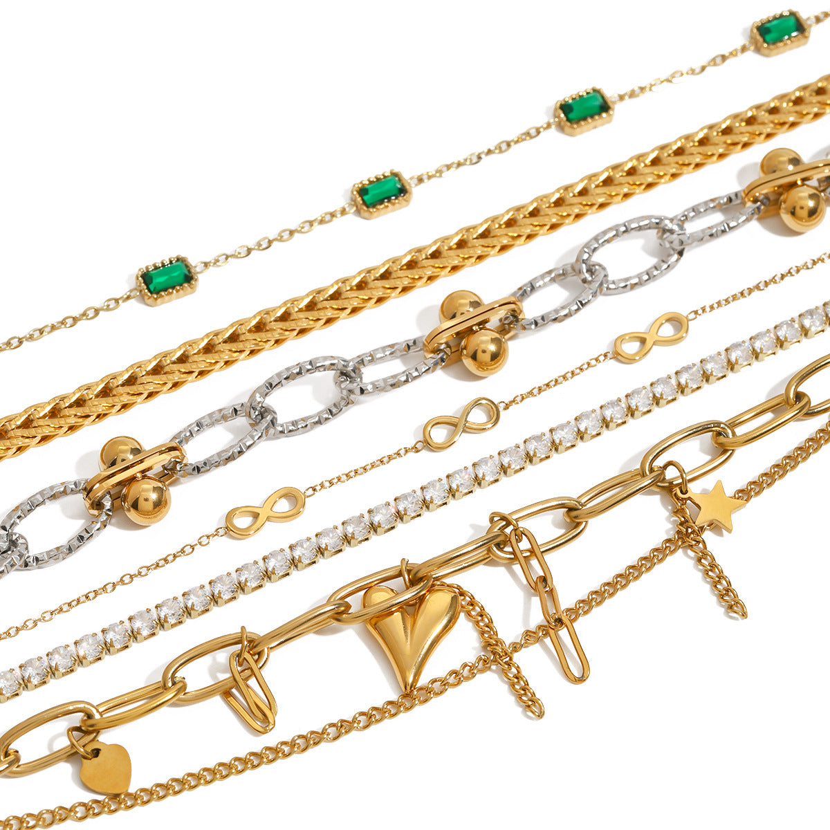 Zircon and Pearl Chain Bracelets — styled view 01
