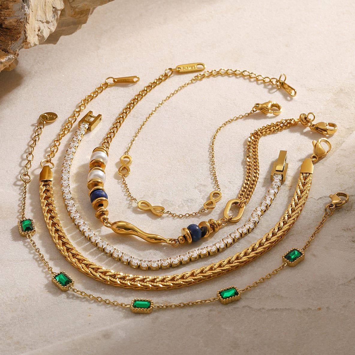 Zircon and Pearl Chain Bracelets — styled view 03