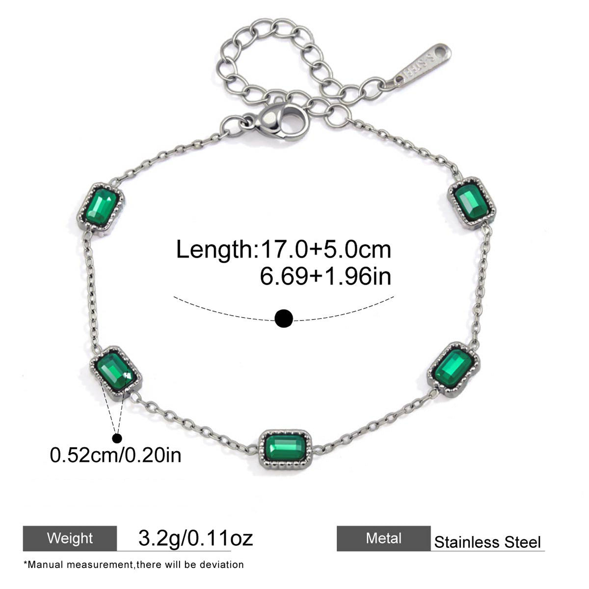 Zircon and Pearl Chain Bracelets — dimensions and size reference 09