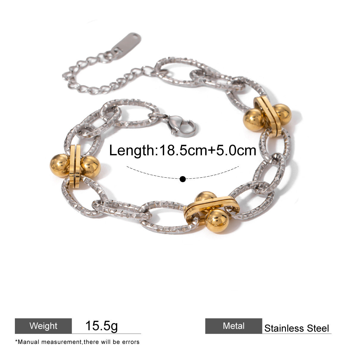 Zircon and Pearl Chain Bracelets — dimensions and size reference 15
