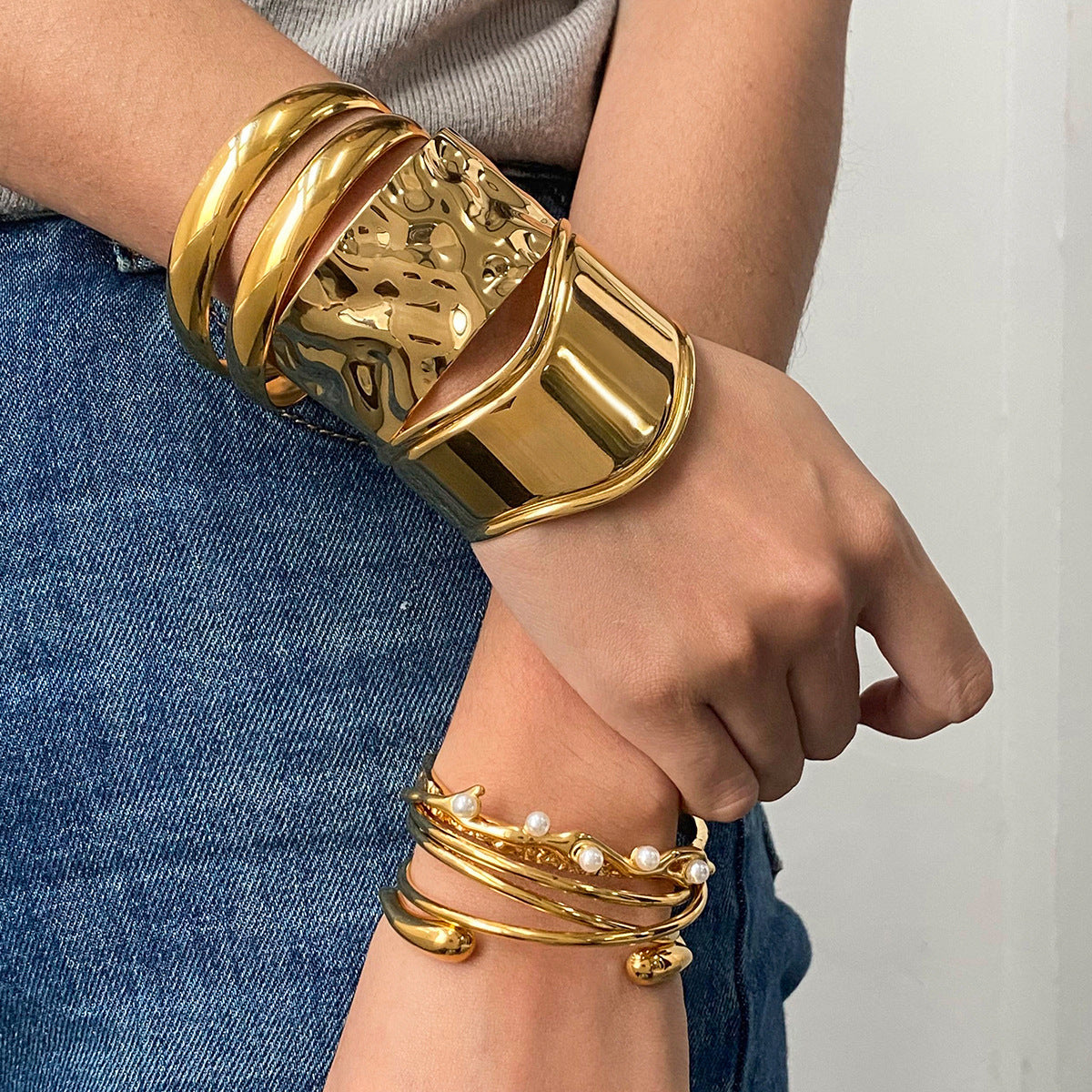 Pearl Open Bangle — styled view 02