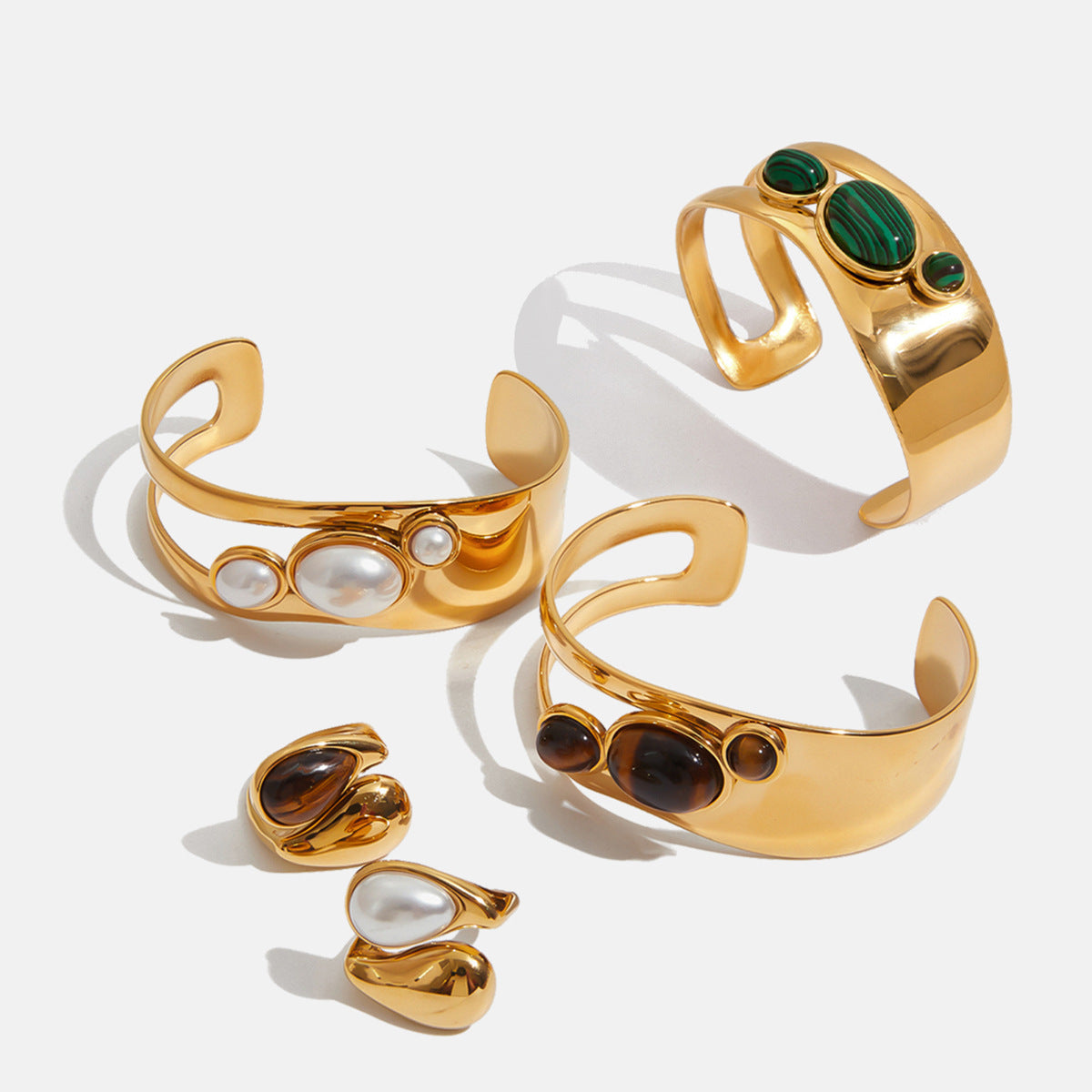 Openwork Pearl Stone Bangles — product view 01