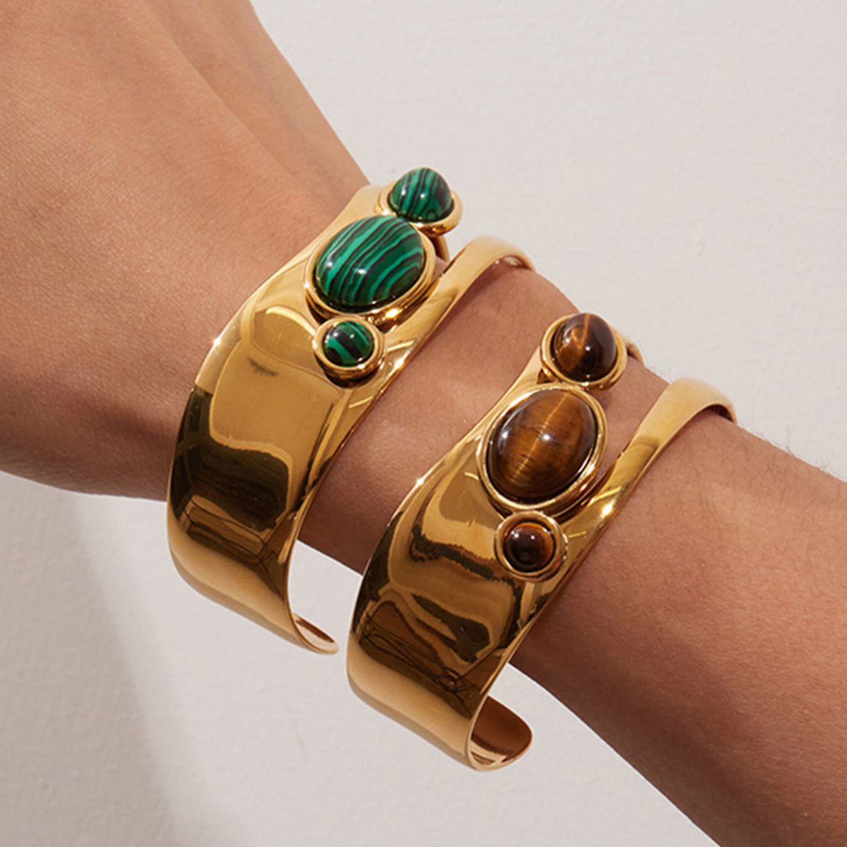 Openwork Pearl Stone Bangles — flat lay 02