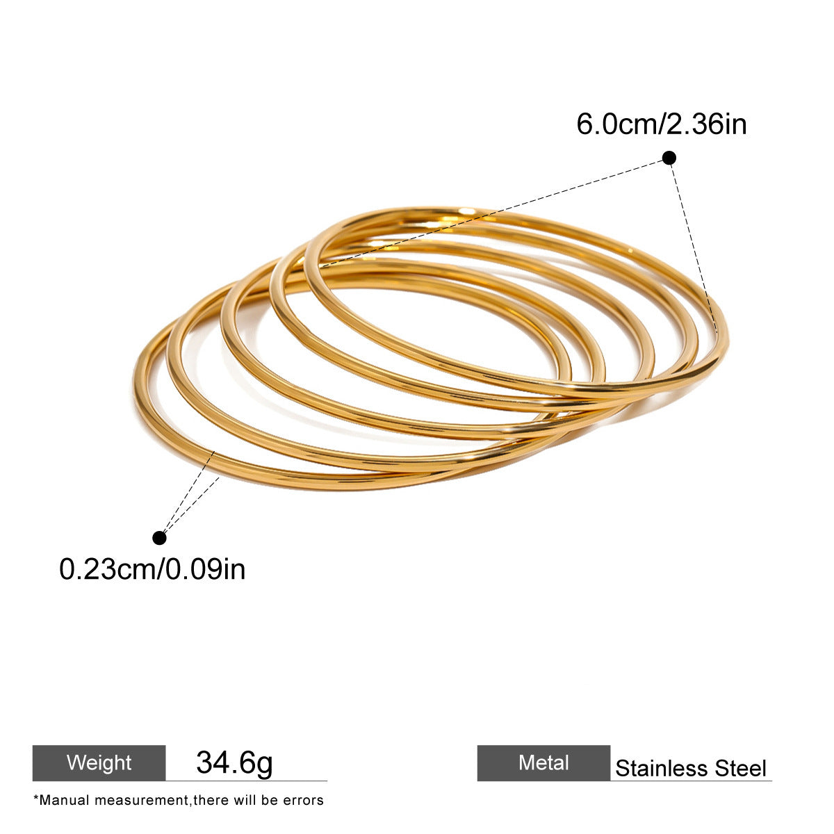 Polished Minimalist Bangles — dimensions and size reference 05