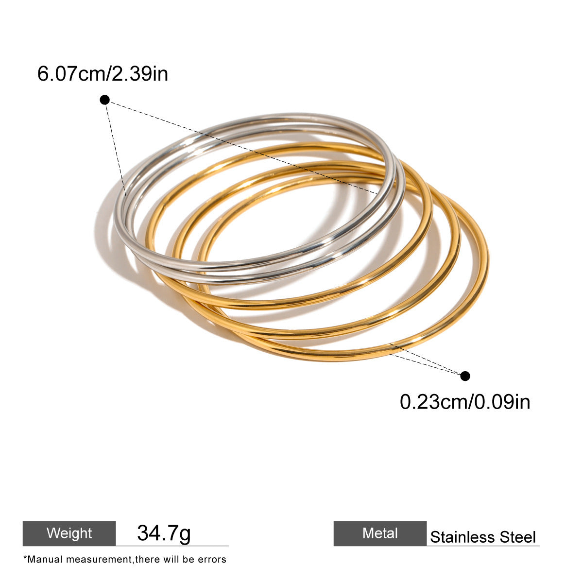 Polished Minimalist Bangles — dimensions and size reference 06