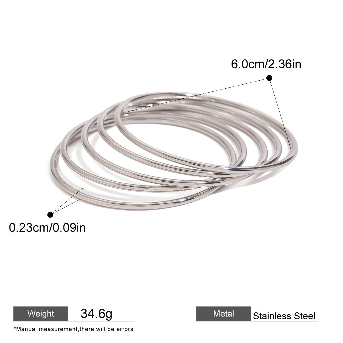 Polished Minimalist Bangles — dimensions and size reference 07
