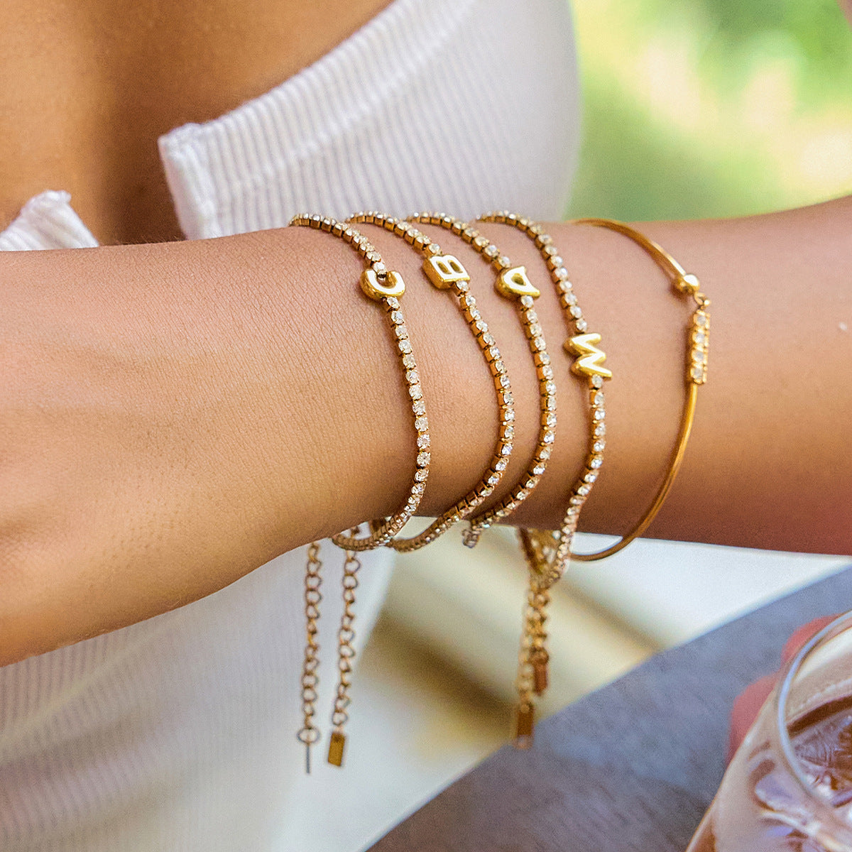 Zircon Initial Chain Bracelets — product view 07