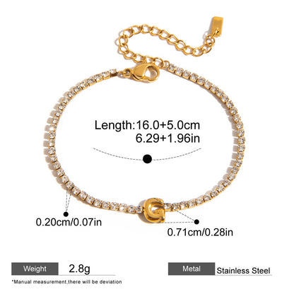 Zircon Initial Chain Bracelets — dimensions and size reference 22