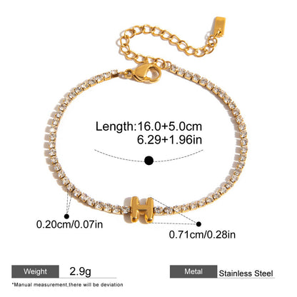 Zircon Initial Chain Bracelets — dimensions and size reference 25