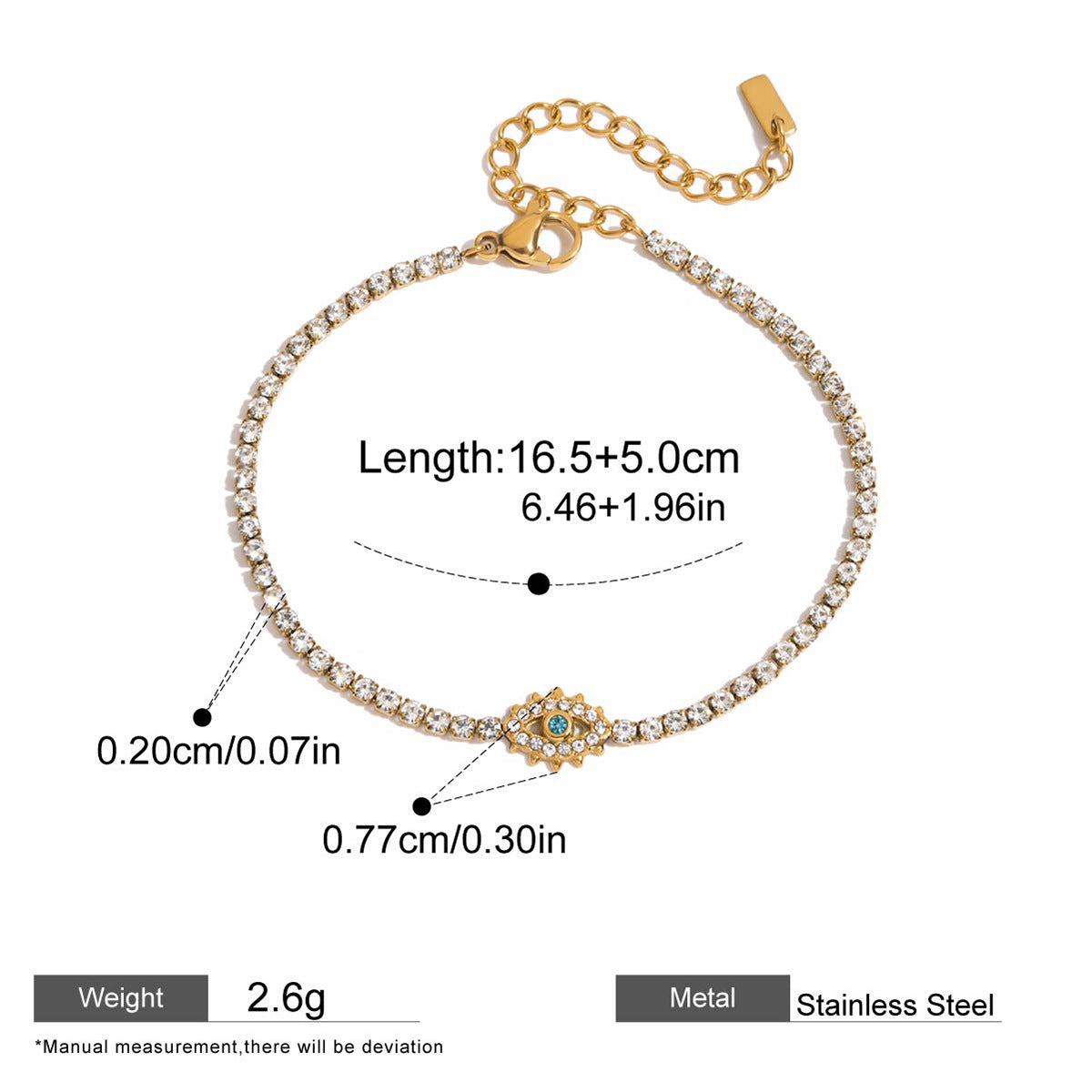 Evil Eye Zircon Chain Bracelet — dimensions and size reference 06