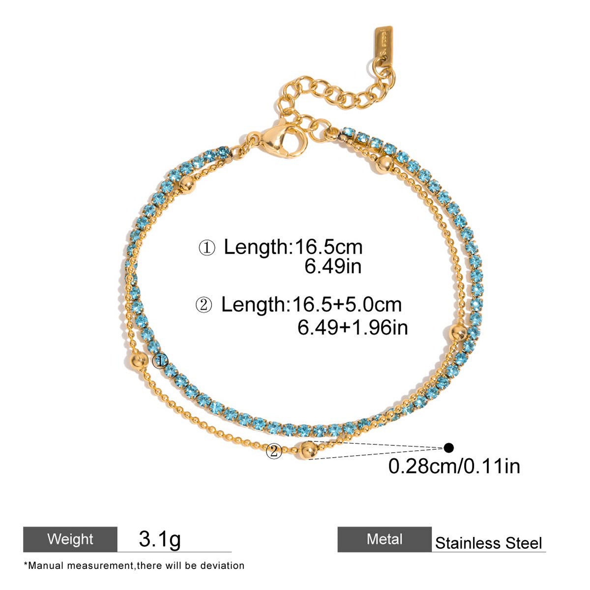 Evil Eye Zircon Chain Bracelet — dimensions and size reference 11
