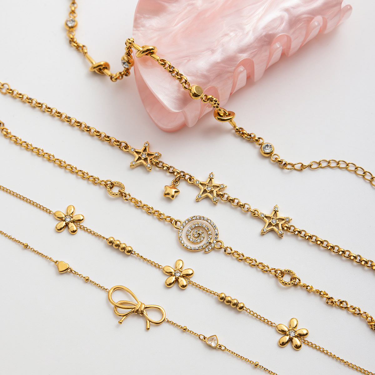 Zircon Flower Chain Bracelet — styled view 04