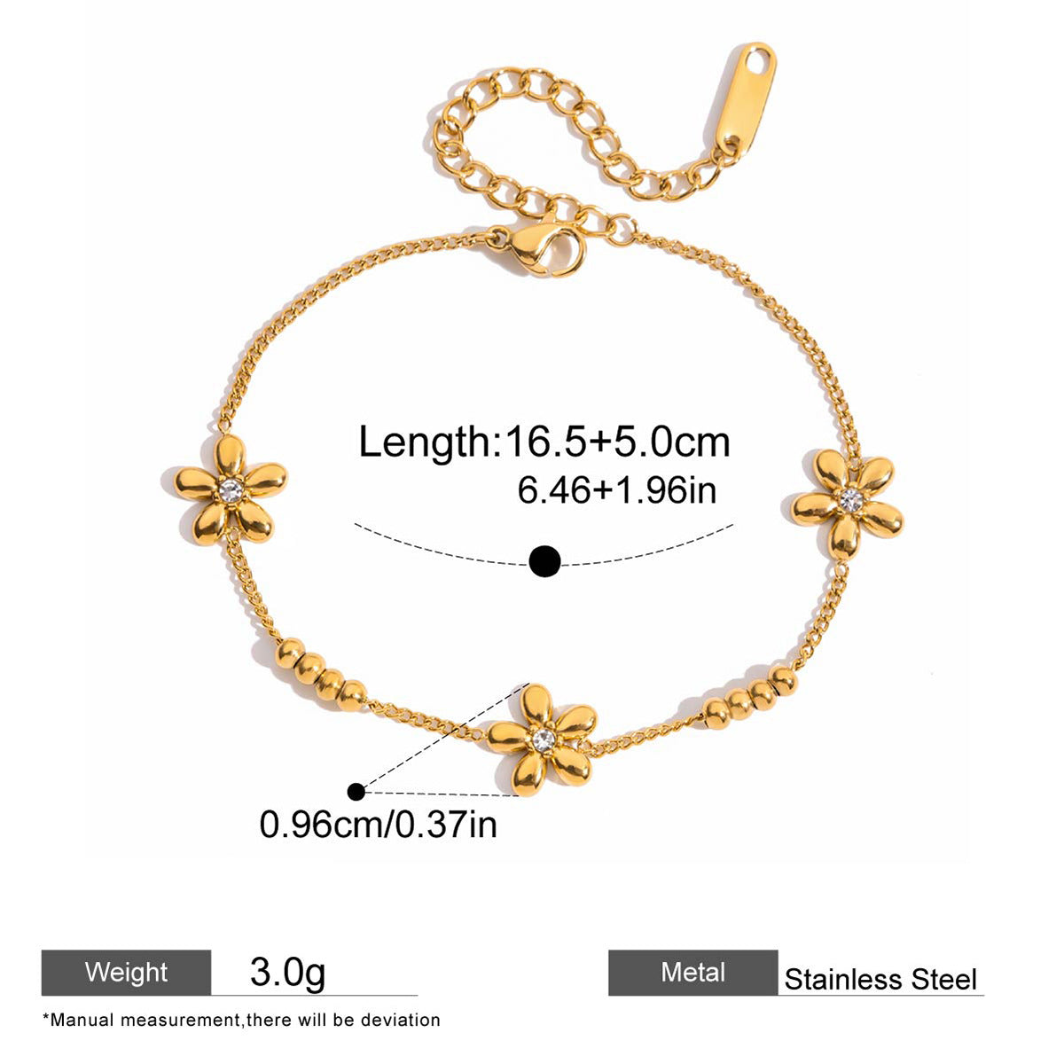 Zircon Flower Chain Bracelet — dimensions and size reference 06