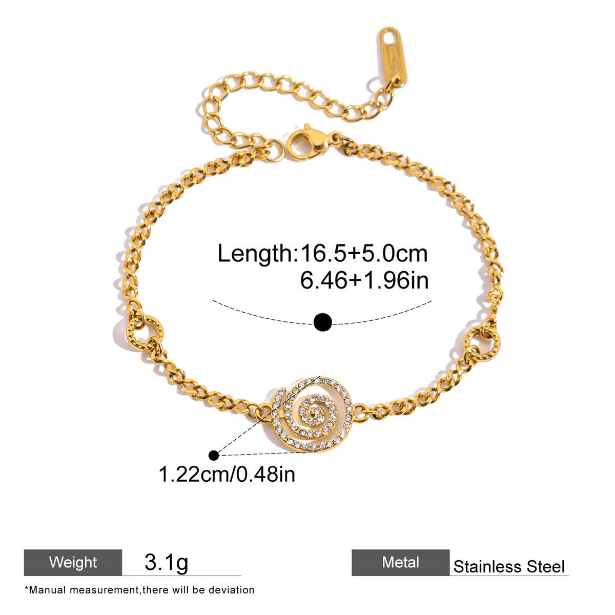 Zircon Flower Chain Bracelet — dimensions and size reference 07