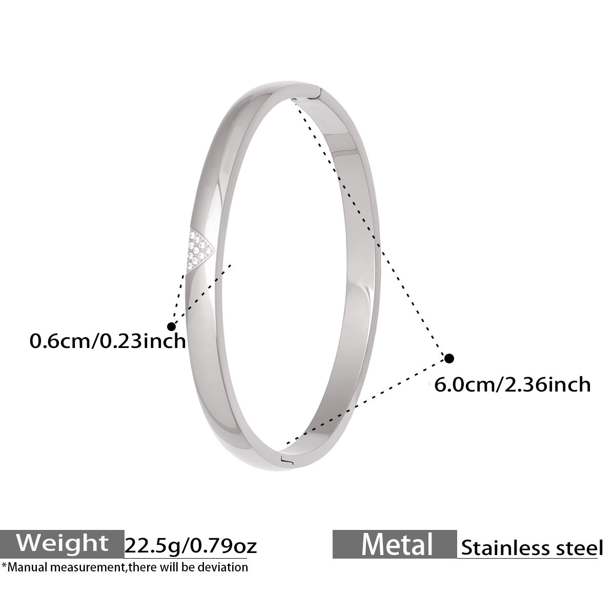Zircon Heart Hinged Bangles — dimensions and size reference 07