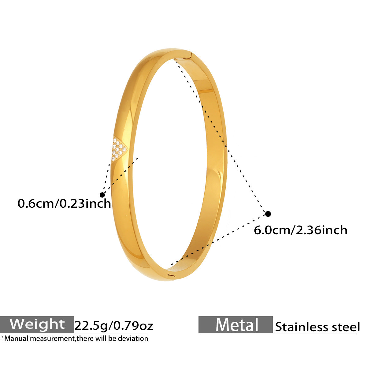 Zircon Heart Hinged Bangles — dimensions and size reference 08