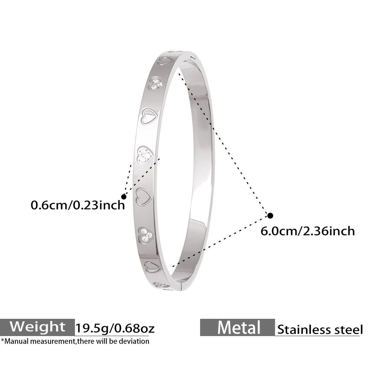 Zircon Heart Hinged Bangles — dimensions and size reference 11