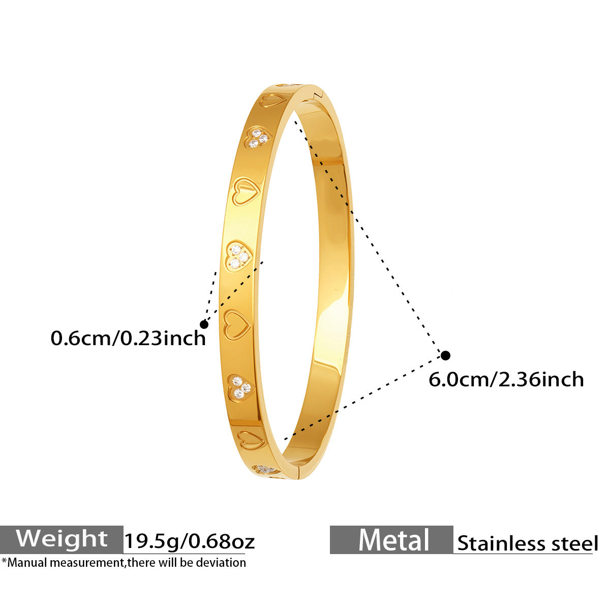 Zircon Heart Hinged Bangles — dimensions and size reference 12