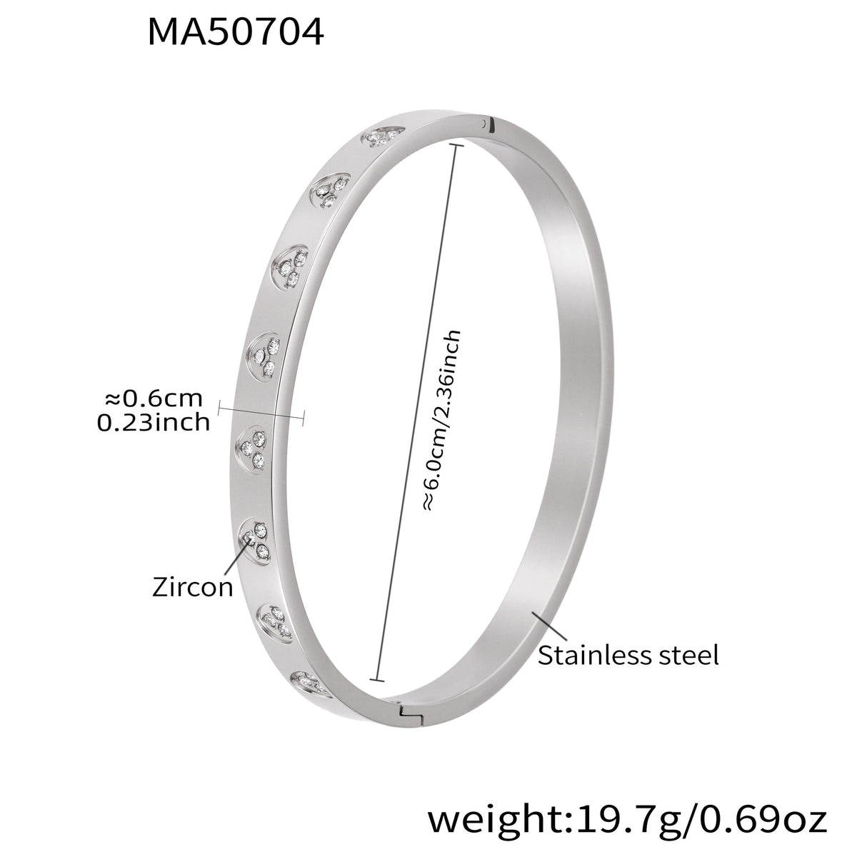 Geometric Zircon Bangle — dimensions and size reference 15