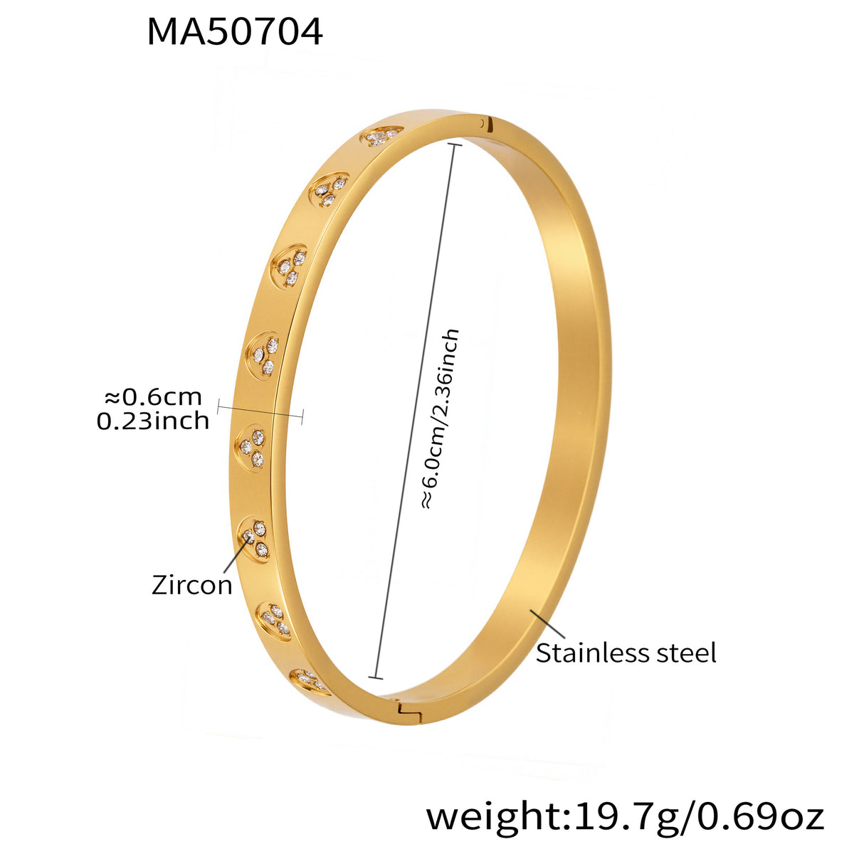 Geometric Zircon Bangle — dimensions and size reference 16