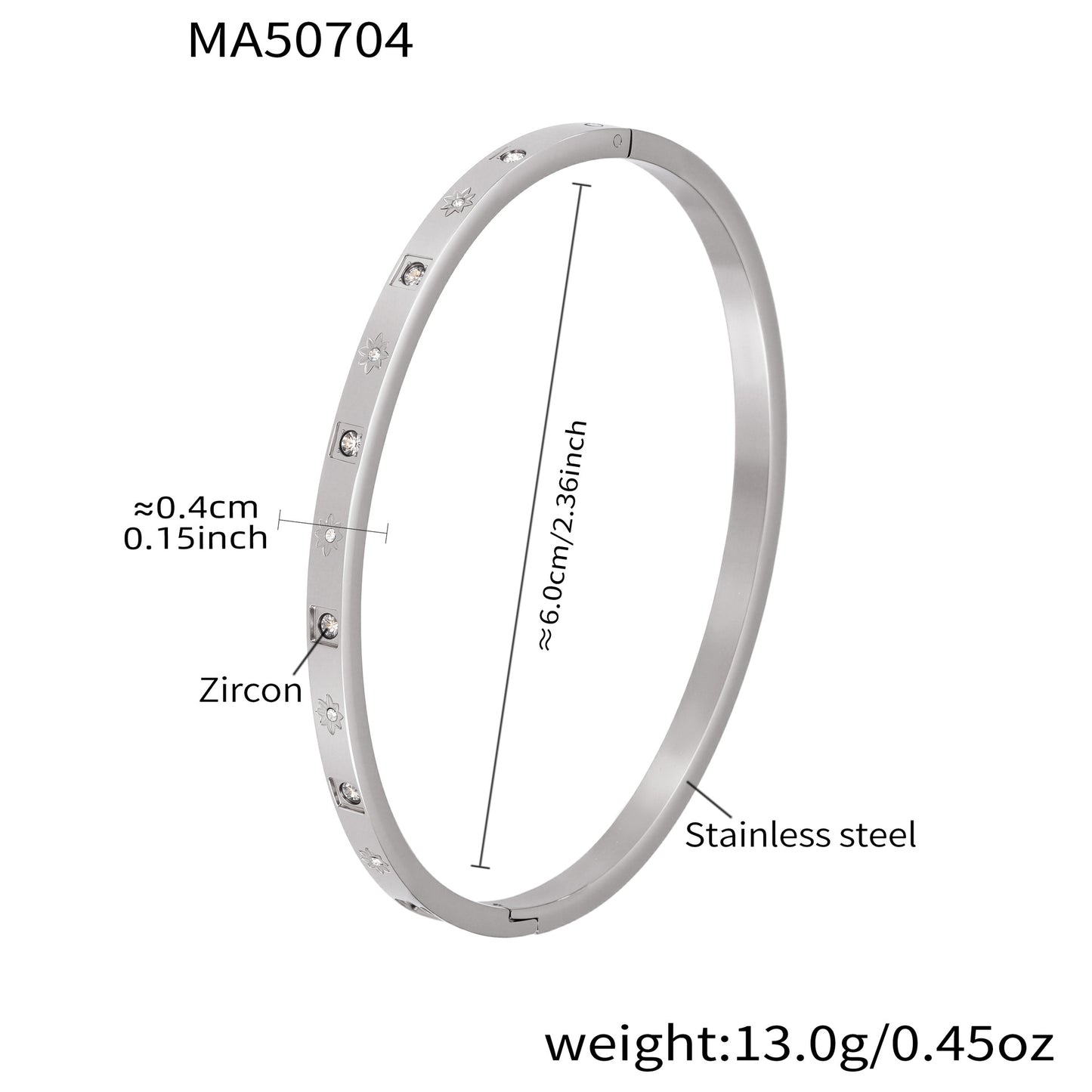 Geometric Zircon Bangle — dimensions and size reference 17