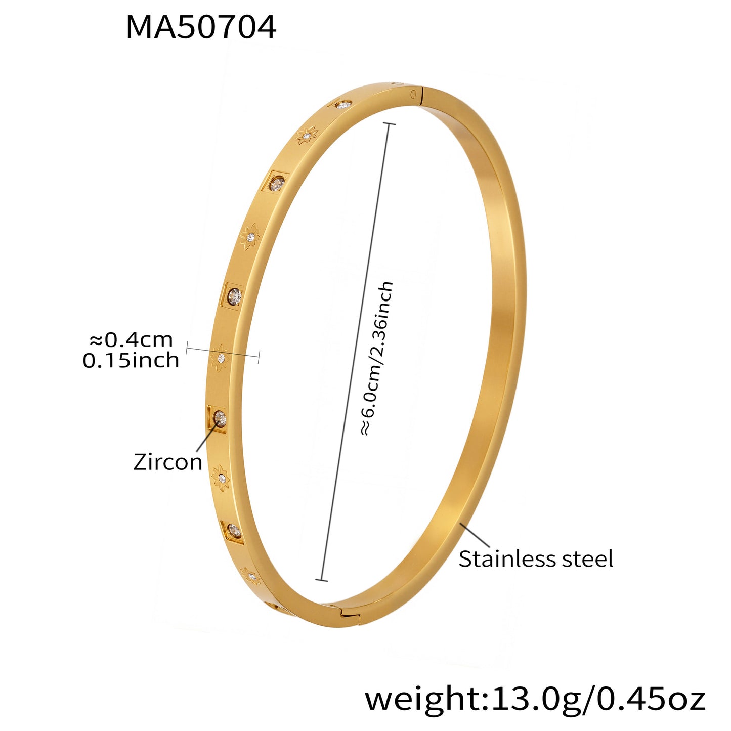 Geometric Zircon Bangle — dimensions and size reference 18