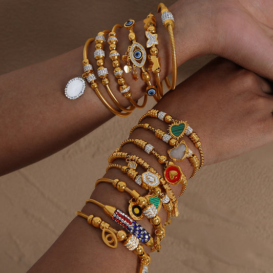 Round Heart Charm Chain Bracelets — styled view 01