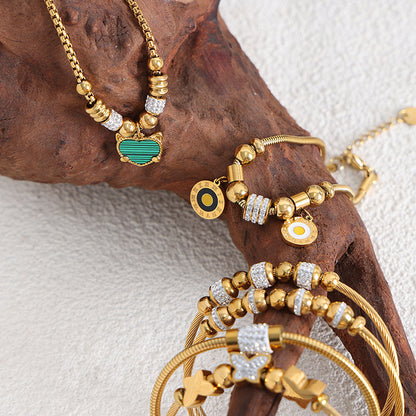 Round Heart Charm Chain Bracelets — styled view 03