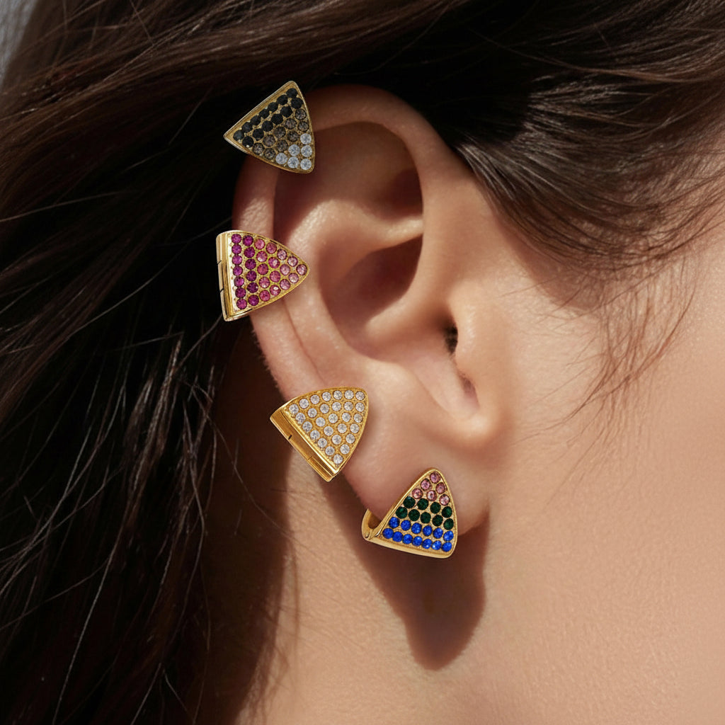 Triangle Zircon Huggie Earrings — product view 01