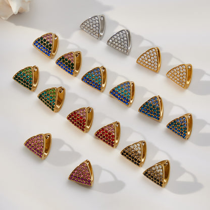 Triangle Zircon Huggie Earrings — flat lay 02