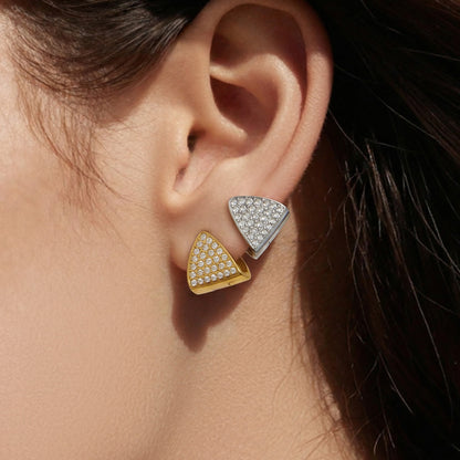 Triangle Zircon Huggie Earrings — styled view 04