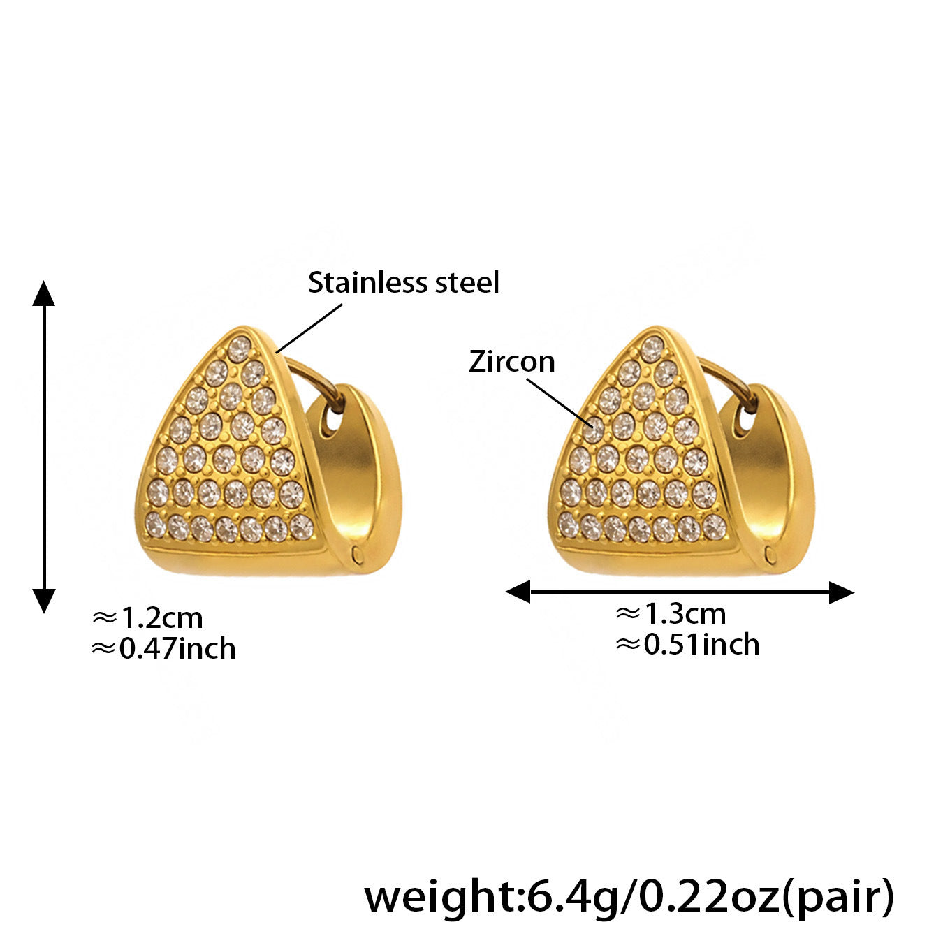 Triangle Zircon Huggie Earrings — dimensions and size reference 06