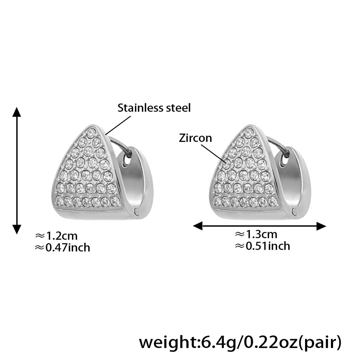 Triangle Zircon Huggie Earrings — dimensions and size reference 07