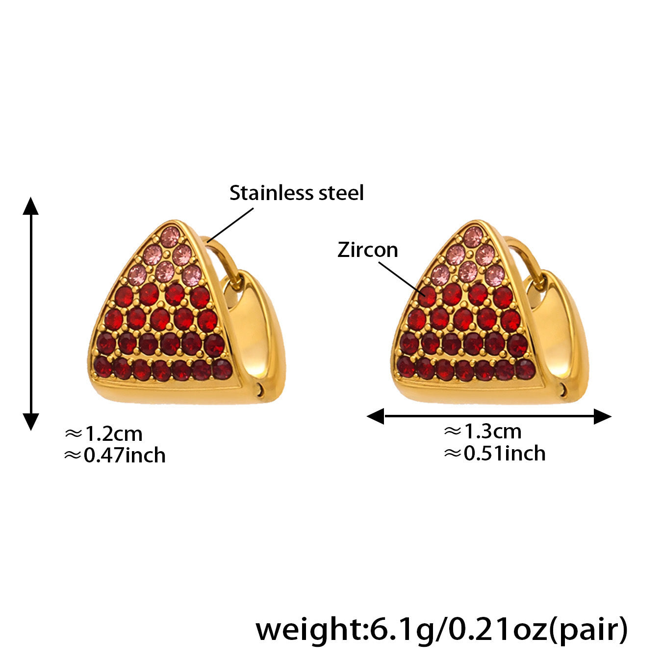 Triangle Zircon Huggie Earrings — dimensions and size reference 11