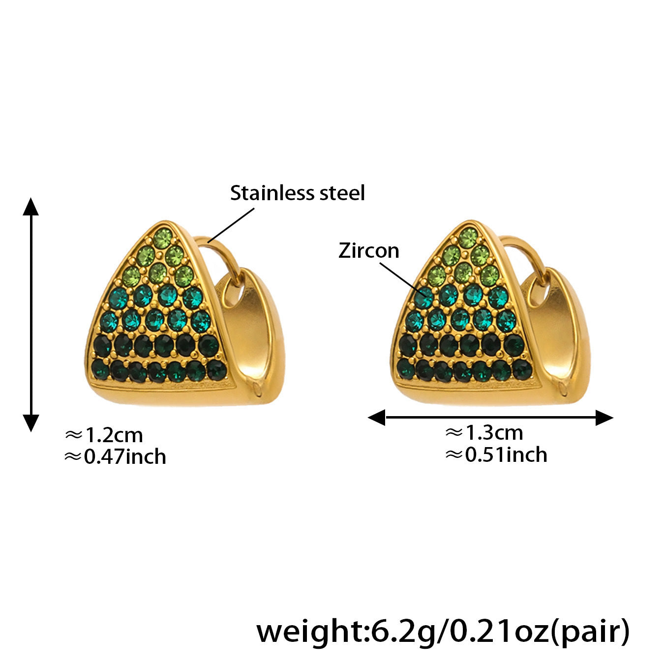 Triangle Zircon Huggie Earrings — dimensions and size reference 12
