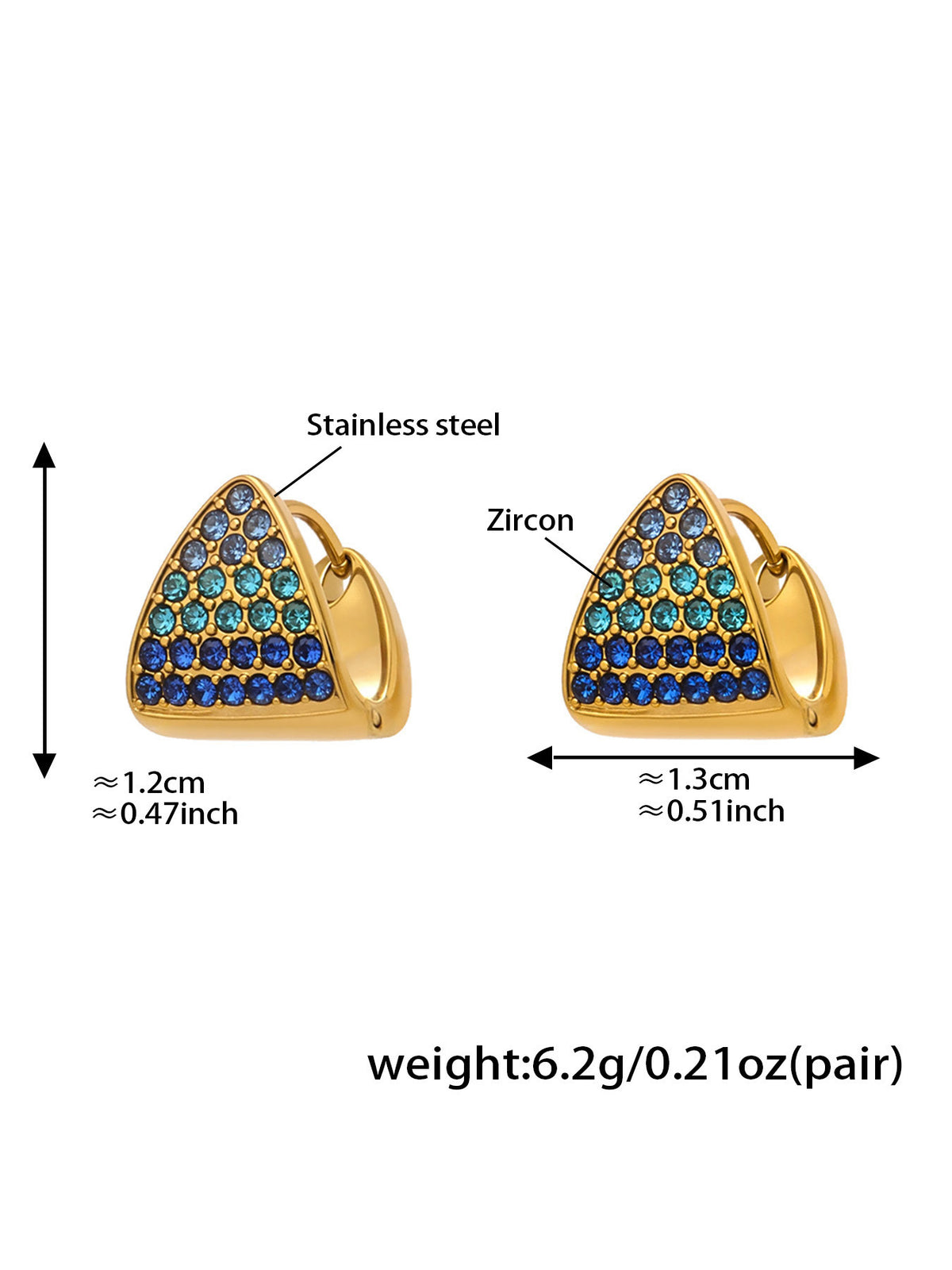 Triangle Zircon Huggie Earrings — dimensions and size reference 13