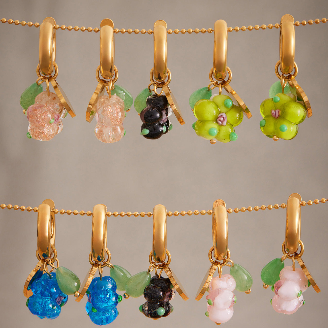 Fruit Flower Charm Hoop Earrings — flat lay 02