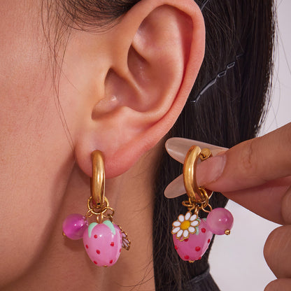 Fruit Flower Charm Hoop Earrings — styled view 04