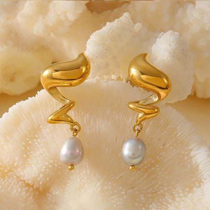Spiral Pearl Drop Earrings — flat lay 02