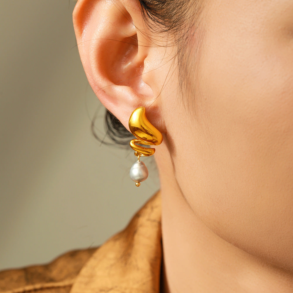 Spiral Pearl Drop Earrings — styled view 03
