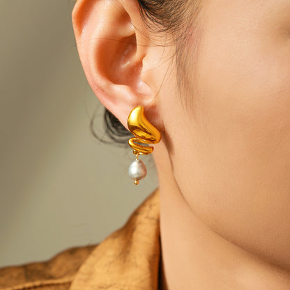 Spiral Pearl Drop Earrings — styled view 03