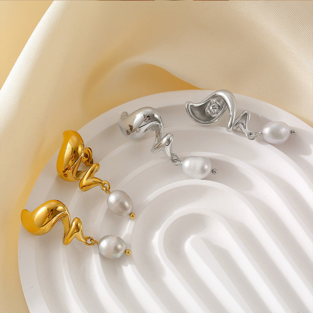 Spiral Pearl Drop Earrings — styled view 04