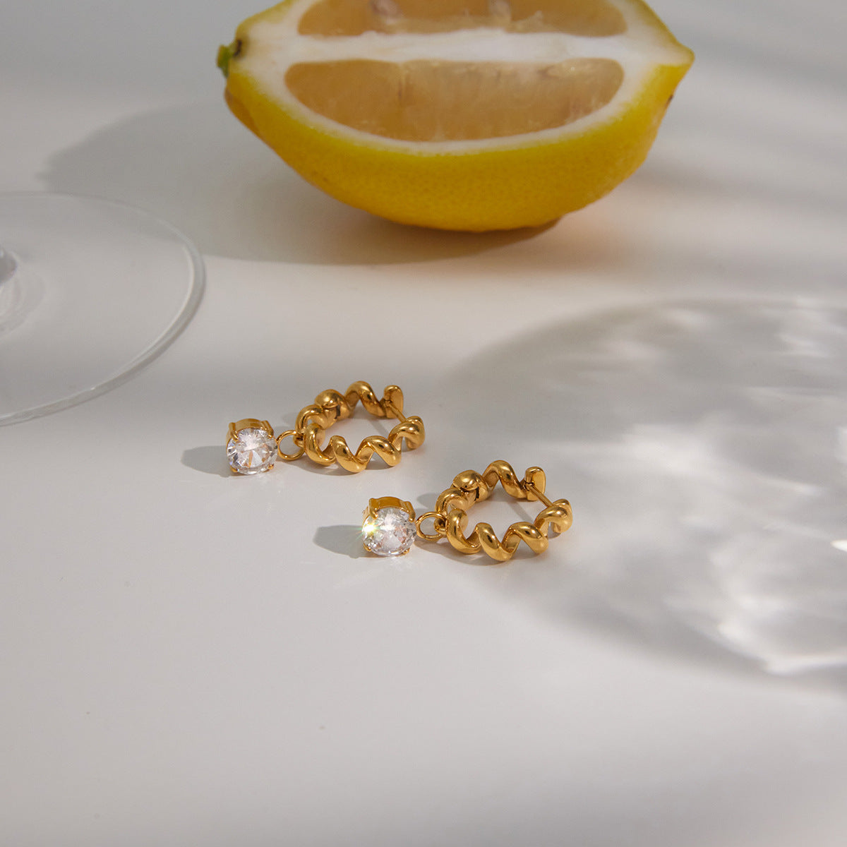 Chain Link Zircon Drop Earrings — styled view 03