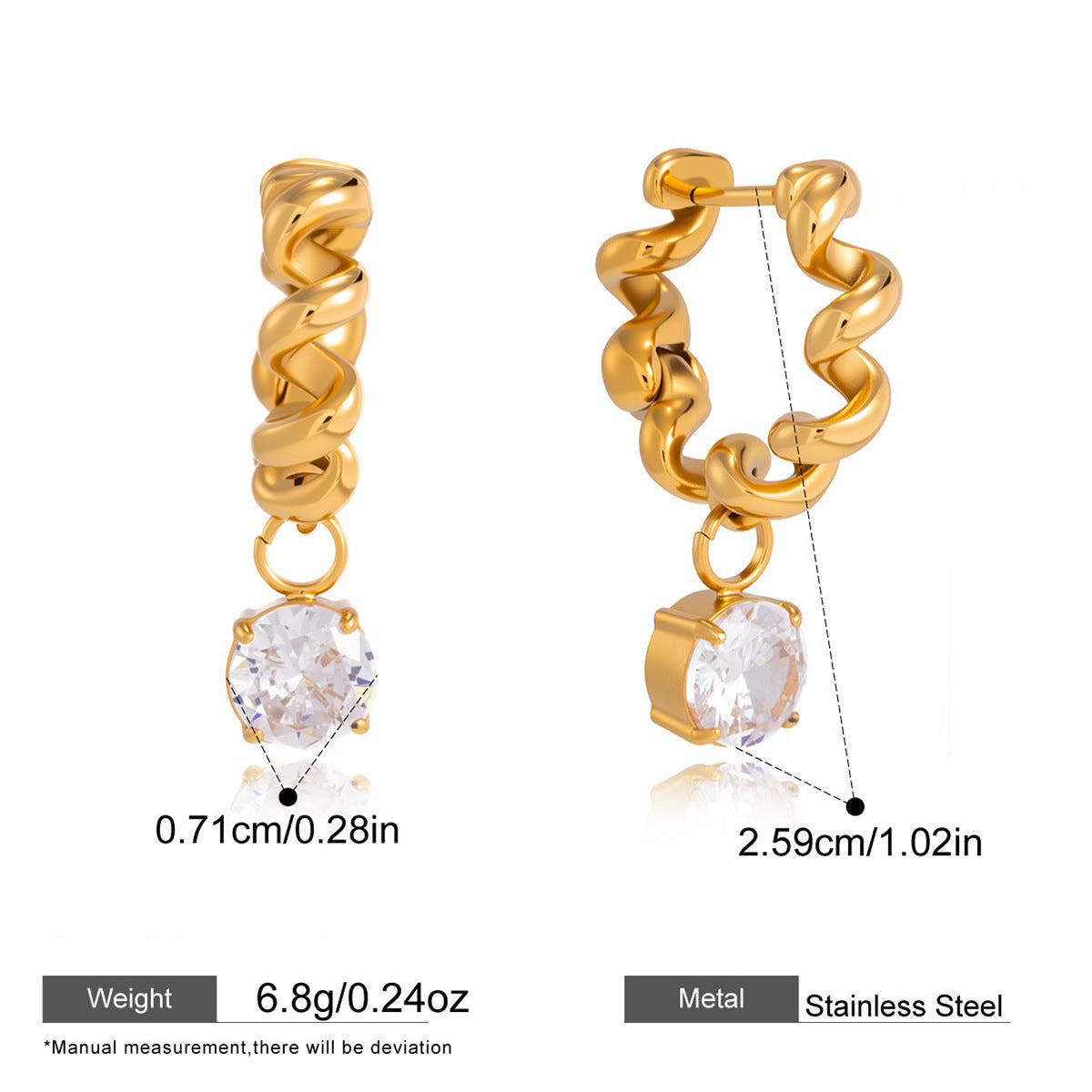 Chain Link Zircon Drop Earrings — dimensions and size reference 06